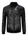 Lars Amadeus メンズ スパンコール バーシティ ジャケット 70年代 ディスコ ジッパー パーティー グリッター シャイニー ボンバー ジャケット ...