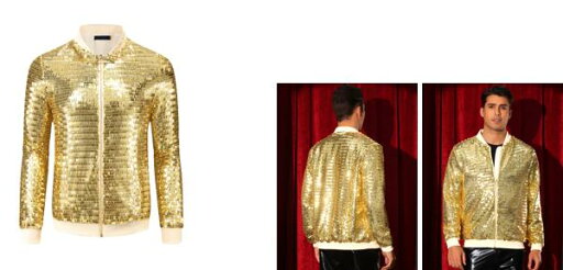 Lars Amadeus メンズ バーシティ ジャケット ジッパー フェスティバル ディスコ 輝くベースボール ボンバー ジャケット 金色 S