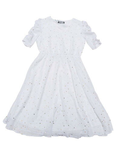 Allegra K レディース シフォン ドレス メタリック スター 星柄 ルーシュスリーブ Vネック Aライン ドレス ホワイト S Allegra K レディース シフォン ドレス メタリック スター 星柄 ルーシュスリーブ Vネック Aライン ドレス ホワイト S