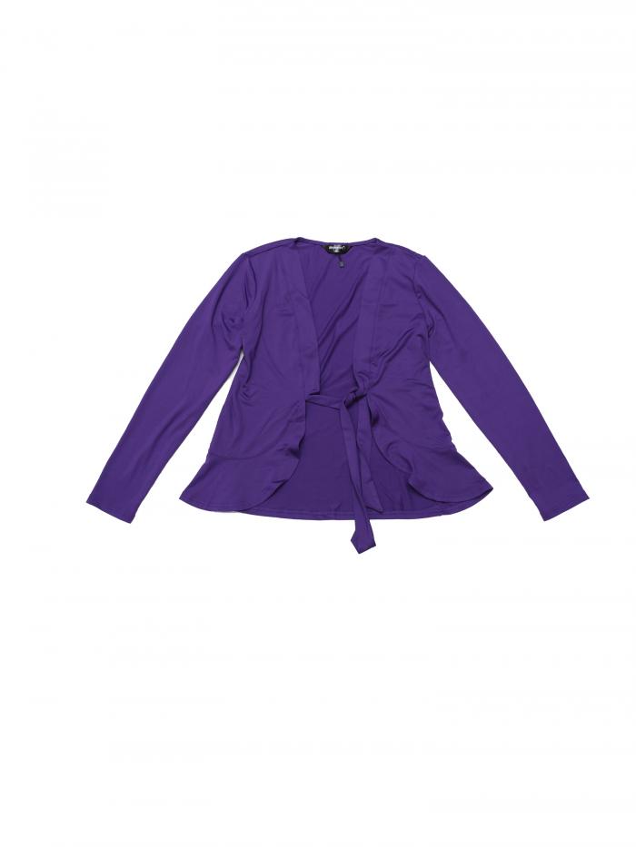 Allegra K ニット カーディガン 長袖 裾フリル タイフロント 無地 スリム 細身 レディース ディープパ..