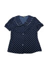 Allegra K 水玉 シャツ トップス 丸襟 パフスリーブ 半袖 ヴィンテージ レディース ダークブルー S