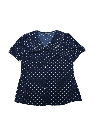 Allegra K 水玉 シャツ トップス 丸襟 パフスリーブ 半袖 ヴィンテージ レディース ダークブルー XL Allegra K 水玉 シャツ トップス 丸襟 パフスリーブ 半袖 ヴィンテージ レディース ダークブルー XL