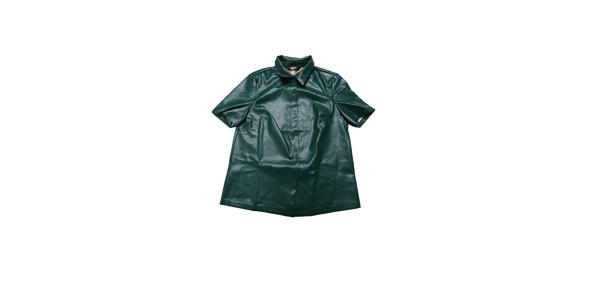 Allegra K PUレザーボタンダウンシャツ レディース 半袖 カラーブラウス ジャケット パーティークラブトップス ディープグリーン L