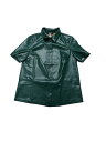 Allegra K PUレザーボタンダウンシャツ レディース 半袖 カラーブラウス ジャケット パーティークラブトップス ディープグリーン L