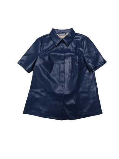 Allegra K PUレザーボタンダウンシャツ レディース 半袖 カラーブラウス ジャケット パーティークラブトップス ブルー XL Allegra K PUレザーボタンダウンシャツ レディース 半袖 カラーブラウス ジャケット パーティークラブトップス ブルー XL