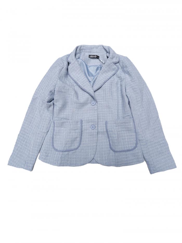 Allegra K レディース チェック柄ツイードジャケット ノッチラペルボタン エレガント長袖ブレザージャケット ブルー XS