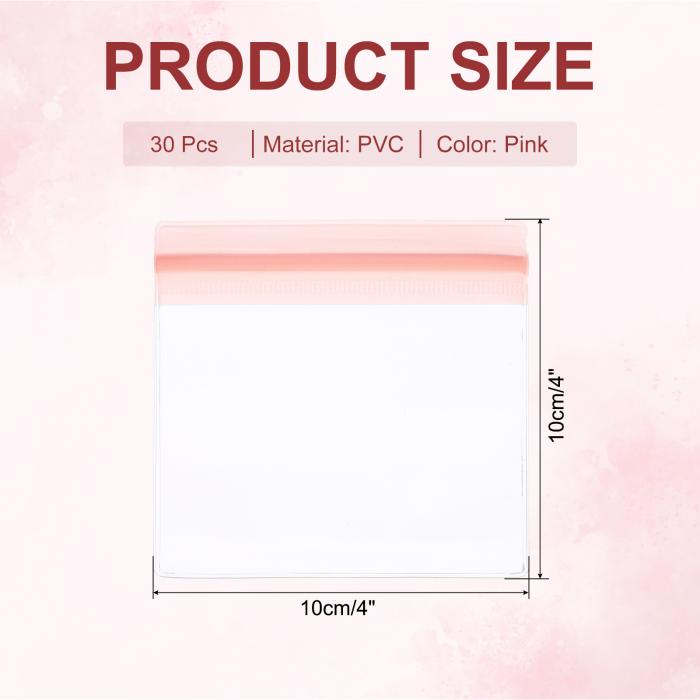 30個のクリアPVCジュ エリーストレージバッグプラスチック ジッパージュ エリーバッグリングイヤリングブレスレットストレージおよび販売用パッケージング ピンク（4 x 4インチ）
