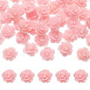 50個のピンク樹脂バラの花ビーズ 10mmのフラットバック花チャ ーム不透明な彫刻バラビーズDIYジュ エリー作りネイルサングラスシューズヘアクリップホームデコ