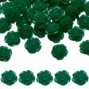 50個のダークグ リーン樹脂バラの花ビーズ 20mmフラットバック花チャ ーム不透明な彫刻バラビーズDIYジュ エリー作り爪サングラスシューズヘアクリップホーム...