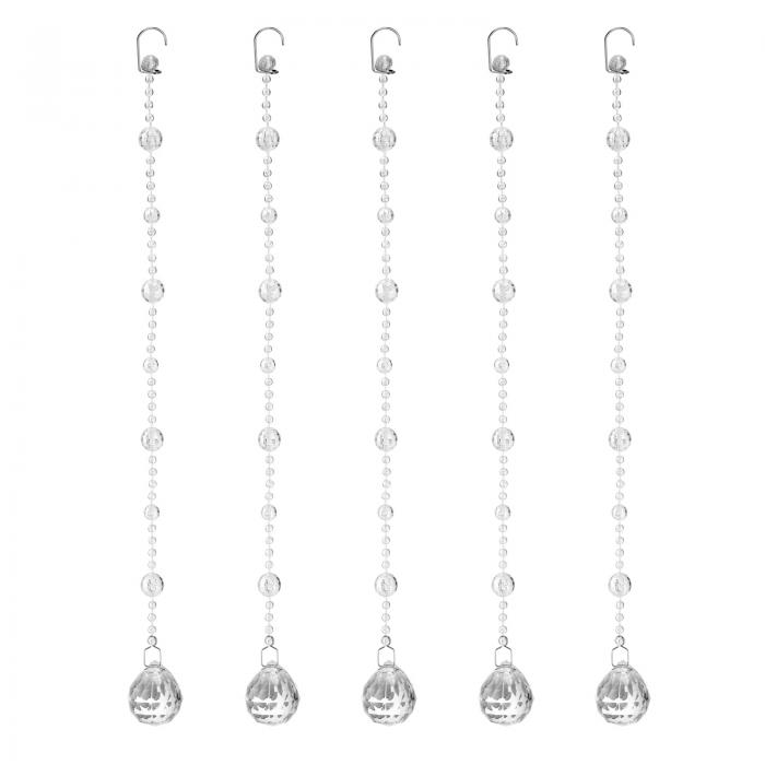 5個のアクリルクリ スタルガーランドストランド クリアクリ スタルビーズストランドシャンデリアクリ スタル交換用ラウンドビーズストリングウェディングデコレーション DIYクラフトジュ エリー（0.3 m/0.98ft）