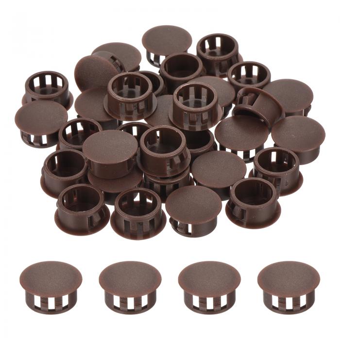 32個17mm(11/16インチ)の茶色プラスチックホールプラグ フラッシュタイプパネルホールプラグ エンドキャップ ロックホールチューブ家具キャビネットに挿入