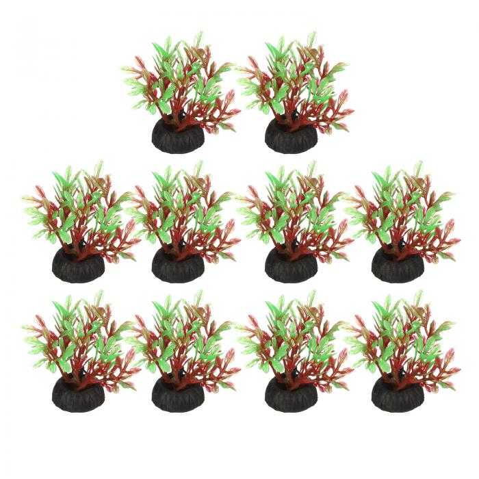水槽用人工植物、10個の魚のための水槽の装飾アクセサリー、水草、赤緑（フォーグラス）