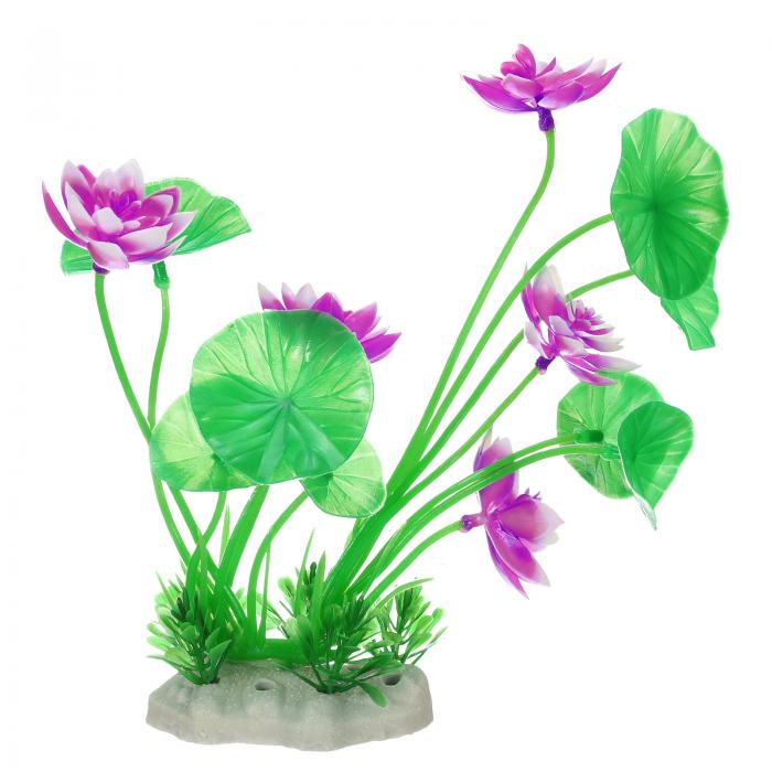 水槽用人工植物、1個の魚の水槽の装飾アクセサリー水草、バラ赤-緑（蓮の花）