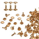 60セット ダブルキャップレザーリベット 8x10mm 丸キャップチューブ状メタルスタッズ 生地用ベルトブーツバッグ用 レザークラフトリベット ライト金色