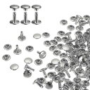 60セット ダブルキャップレザーリベット 9x10mm 丸キャップチューブ状メタルスタッズ 生地用ベルトブーツバッグ用 シルバー