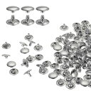 60セット ダブルキャップレザーリベット 12x8mm 丸キャップチューブ状メタルスタッズ 生地用ベルトブーツバッグ用 レザークラフトリベット シルバー