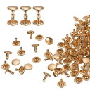 100セット ダブルキャップレザーリベット 9x8mm 丸いキャップ チューブ状メタルスタッズ 生地用 リベット ベルト ブーツ バッグ用 ライト金色
