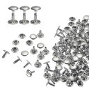 60セット ダブルキャップレザーリベット 10x10mm 丸キャップチューブ状メタルスタッズ 生地用ベルトブーツバッグ用 レザークラフトリベット シルバー