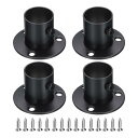 4個 ステンレス製クローゼットロッドブ ラケット 7/8"直径 パイプ用ワードローブホルダー シャワーカーテンロッドポールエンドサポートソケットフランジ(ネジ付き) 黒色