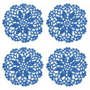 フ ァブリックコースター 4個4" - 綿織り編み編みドイリー 花柄のレース刺繍カップマ ット ウェディングパーティー装飾用(レイクブルー)