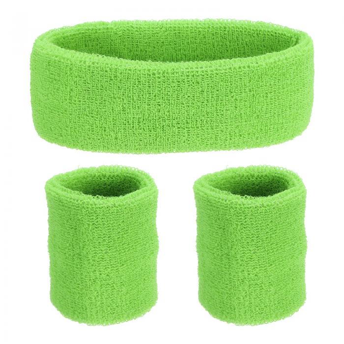 スウェットバンドセット スポーツ テリークロス ヘッドバンド リストバンド セット 7"x2" 吸湿発汗 ヘッドバンド 女性 男性 トレーニング エクササイズ バスケットボール(蛍光緑)