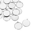丸いペンダントブ ランクトレイ 20個18mm - ステンレス製カボションセッティングブ ランクベース DIYクラフトやジュ エリーメイキング用(シルバー)