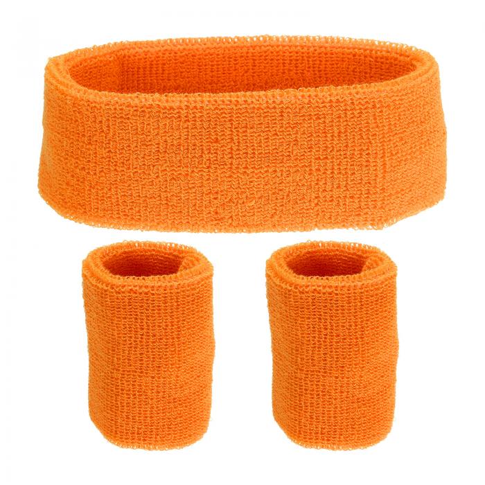 スウェットバンドセット スポーツ テリークロス ヘッドバンド リストバンド セット 7"x2" 吸湿発汗 ヘッドバンド 女性 男性 トレーニング エクササイズ バスケットボール(オレンジ)