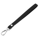 レザーリストレットストラップ 20cm/7.87"ロングキーチェーンハンドストラップ 財布 クラッチ ウォレット キーチェーンバッグDIY用 レザー交換リストストラップ(黒色レザー シルバークラ スプ)