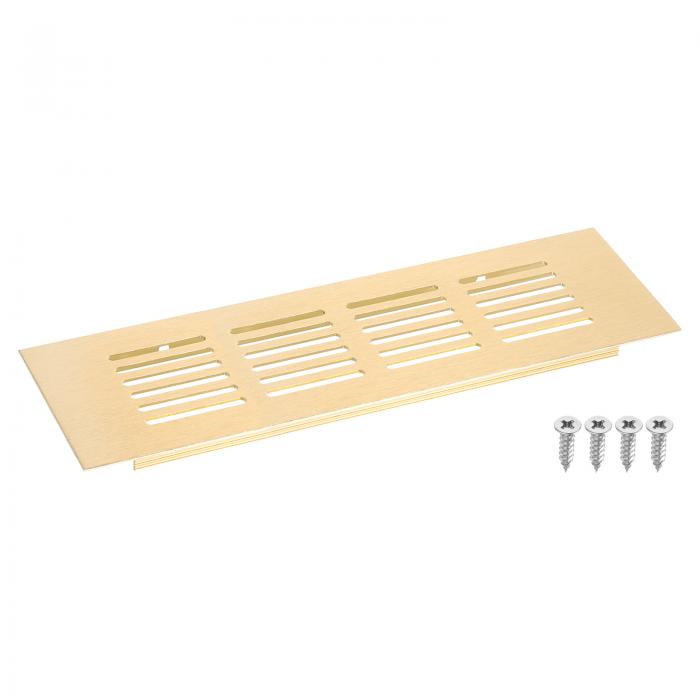 エアベントカバー、1個 200 x 60mm - アルミニウム合金メッシュエアリターンベントカバー、シューキャビネットワードローブ用の長方形ルーバー換気グリル（ゴー ルド）