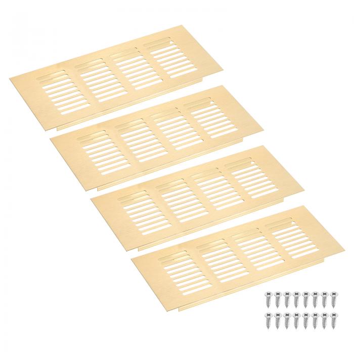 エアベントカバー、4個200 x 80mm - アルミニウム合金メッシュエアリターンベントカバー、シューキャビネットワードローブ用の長方形ルーバー換気グリル（ゴー ルド）