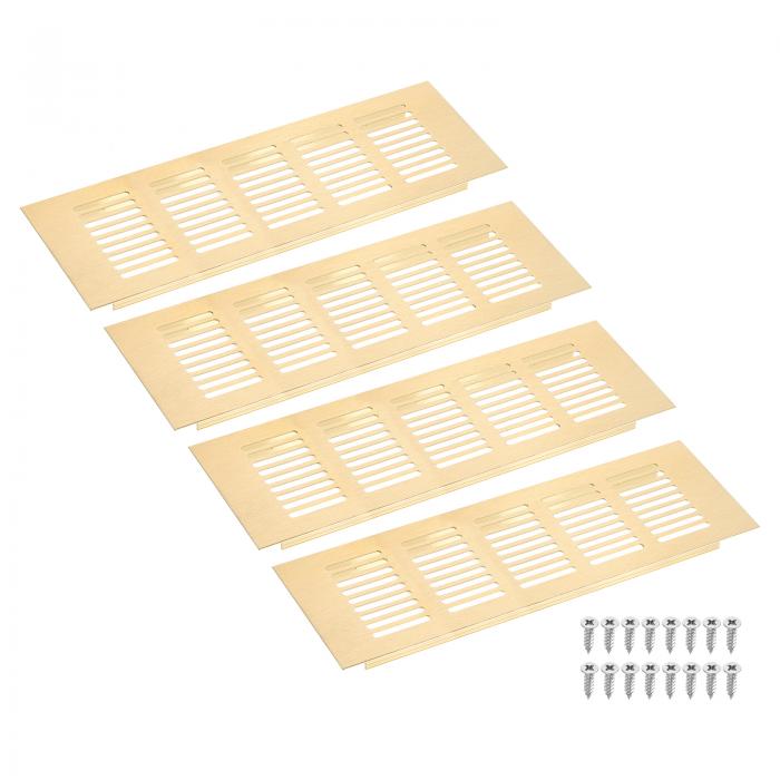 エアベントカバー、4個225 x 80mm - アルミニウム合金メッシュエアリターンベントカバー、シューキャビネットワードローブ用の長方形ルーバー換気グリル（ゴー ルド）