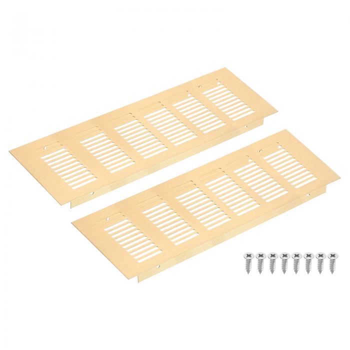 エアベントカバー、2個 250 x 100mm - アルミニウム合金メッシュエアリターンベントカバー、シューキャビネットワードローブ用の長方形ルーバー換気グリル（ゴー ルド）