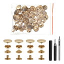 25セット レザースナップファスナーキット17mmメタルスナップボタンプレススタッズレザーリベットスナップ 3つ セッターツール付き 服 ジャケット ジーンズ バッグ用 金色