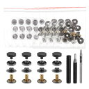 24セット レザースナップファスナーキット10mmメタルスナップボタンプレススタッドレザーリベットスナップ3つ セッターツール付き服ジャケットジーンズバッグ用 黒色