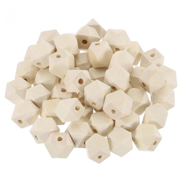 100個の幾何学的な木製ビーズ、16mm/0.63インチ未仕上げの幾何学的六角形ビーズ、宝石クラフト作り用の自然な色のルーズスペーサービーズ