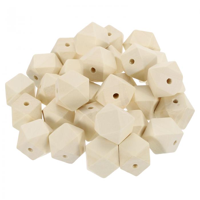 30個の幾何学的な木製ビーズ、25mm/0.98インチ未仕上げの幾何学的六角形ビーズ、宝石クラフト作り用のナチュラルカラーのスペーサービーズ