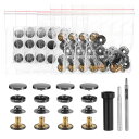 24セット レザースナップファスナーキット12mmメタルスナップボタンプレススタッズレザーリベットスナップ 3つ セッターツール付き 服 ジャケット ジーンズ バッグ用 黒色