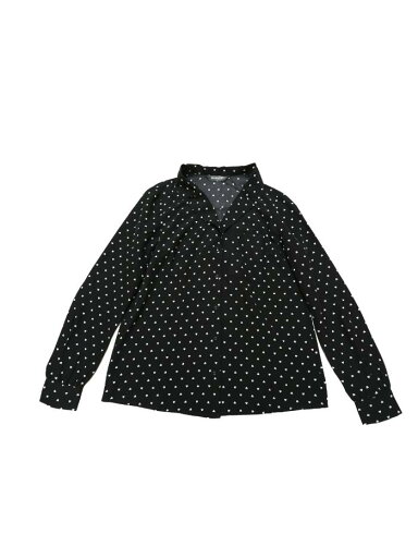 Allegra K シャツ トップス ボタンダウン Vネック ノッチドラペル 長袖 胸ポケット レディース ブラック ハート柄 M Allegra K シャツ トップス ボタンダウン Vネック ノッチドラペル 長袖 胸ポケット レディース ブラック ハート柄 M