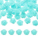 50個のレイクブルー樹脂バラの花ビーズ 10mmフラットバック花チャ ーム不透明な彫刻バラビーズDIYジュ エリー作り爪サングラスシューズヘアクリップホームデコ