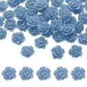 50個の青い樹脂バラの花ビーズ 10mmのフラットバック花チャ ーム不透明な彫刻バラビーズDIYジュ エリー作りネイルサングラスシューズヘアクリップホームデコ