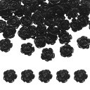 50個の黒い樹脂バラの花ビーズ 10mmのフラットバック花チャ ーム不透明な彫刻バラビーズDIYジュ エリー作りネイルサングラスシューズヘアクリップホームデコ