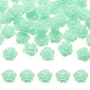 50個のライトグ リーン樹脂バラの花ビーズ 10mmフラットバック花チャ ーム不透明な彫刻バラビーズDIYジュ エリー作りネイルサングラスシューズヘアクリップホ...