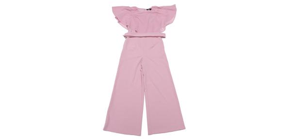Allegra K フリル袖ジャンプスーツ レディース カジュアル ドレッシー タイウエストワイドレッグジャンプスーツ ピンク M