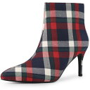 Allegra K アンクル ブーツ スティレットヒール チェック柄 サイド ジップ レディース ネイビーブルー 25.0cm