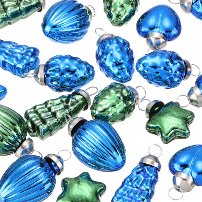 100個 ガラスクリスマスオーナメント 緑 ブルー クリスマスツリー 装飾 1-1.5" ヴィンテージクリスマスツリーオーナメント クリスマスツリー ハロウィン イベント ウェディング用