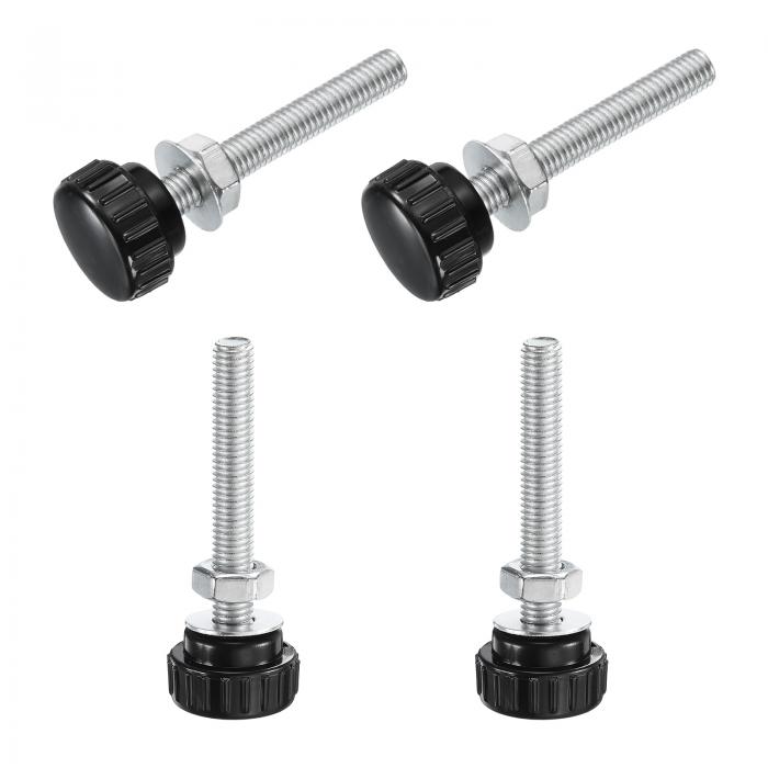 ナットワッシャー付きノブねじ4セット メトリックM8 x 60mmメススレッド25mmプラスチックヘッド 亜鉛メッキ炭素鋼スタッドハンドノブクランピングサムスクリューハンドル 黒(4)