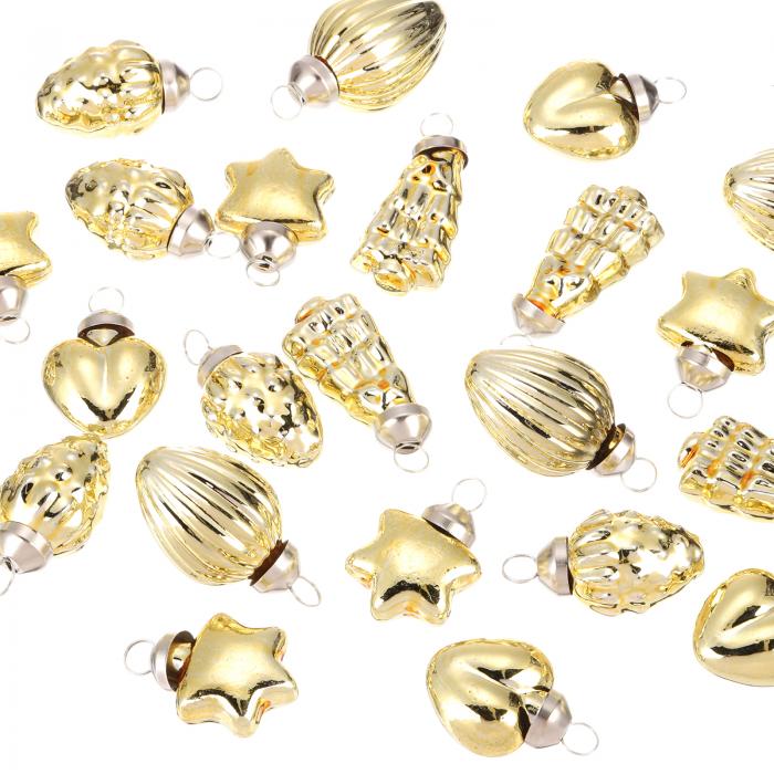 25個 ガラスクリスマスオーナメント 金色 クリスマスツリー 装飾 1-1.5" ヴィンテージ クリスマスツリーオーナメント クリスマスツリー ハロウィン イベント ウェディング用