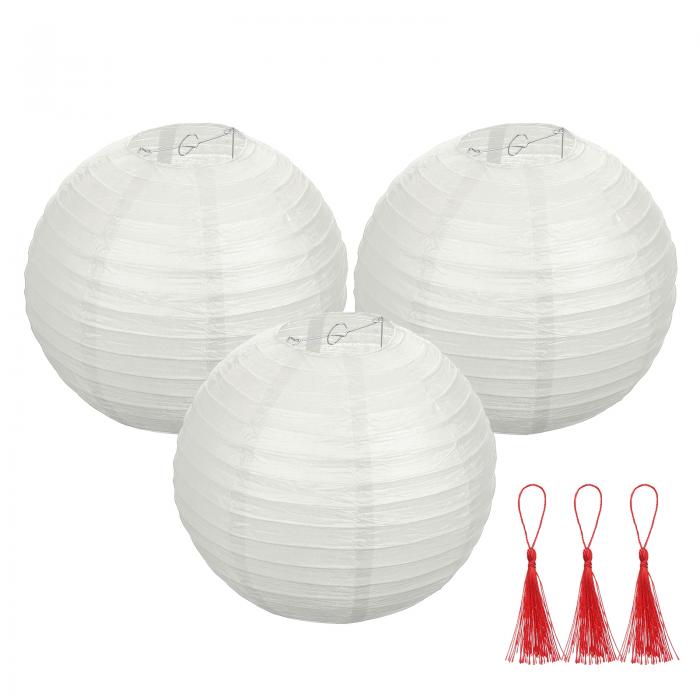 3個シルバーラウンドペーパーランタン12"中国ペーパーランタンパーティー装飾装飾的なハンギングフォー..