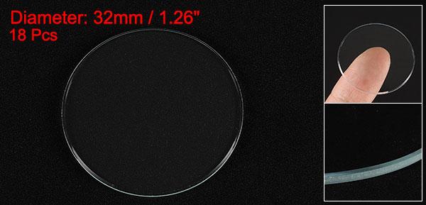 18個の時計用水晶ガラスレンズ 32mmフラットラウンドメガネ時計フェイス水晶レンズ交換部品 時計修理用 クリア