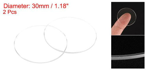 2個の時計用水晶ガラスレンズ 30mmフラットラウンドサファイアガラス時計フェイス水晶レンズ交換部品 時計修理用 クリア